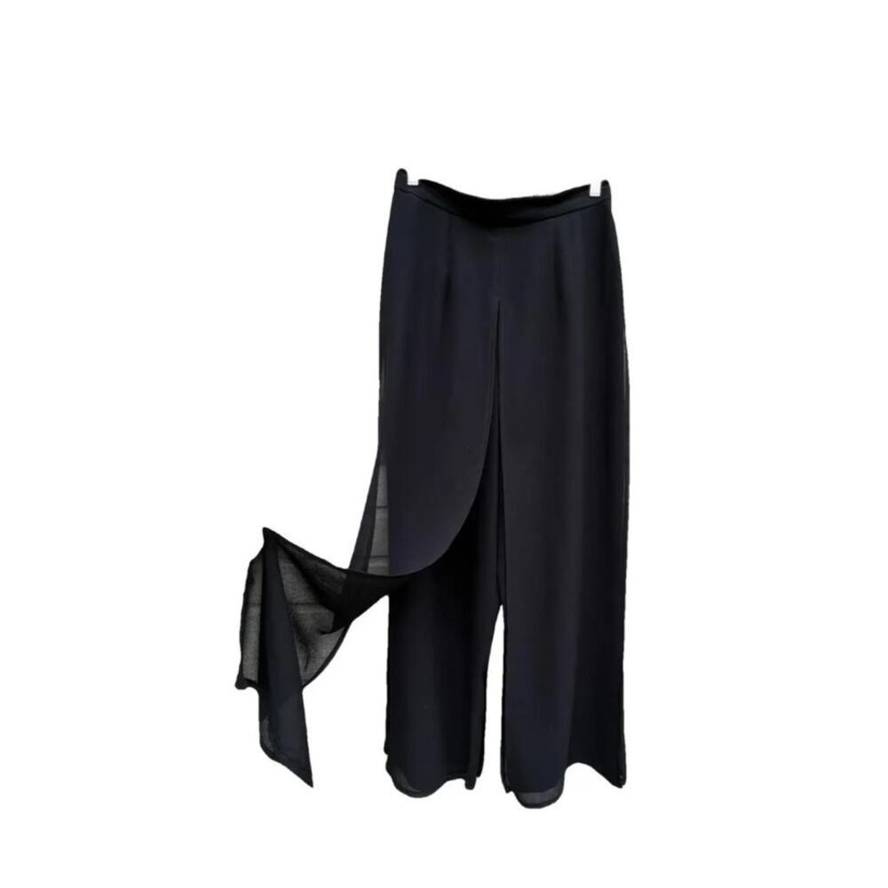 Joseph Ribkoff Classic Chiffon Overlay Black Flowy Pants Festive Holiday Party - Picture 10 of 11